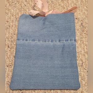 Upcycled Blue Denim Book Sleeve with Pink Ribbon